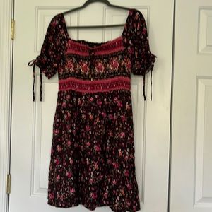Square Neck Ruched Bodice Floral Dress